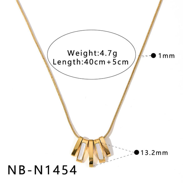 Women's Stainless Steel Geometric Mother Of Pearl Long Necklace With 18K Gold Vacuum Plating Minimalist Light Luxury Chain