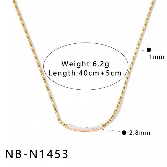 Women's Stainless Steel Geometric Mother Of Pearl Long Necklace With 18K Gold Vacuum Plating Minimalist Light Luxury Chain