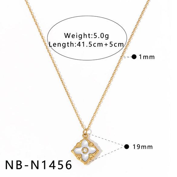 Women's Stainless Steel Geometric Mother Of Pearl Long Necklace With 18K Gold Vacuum Plating Minimalist Light Luxury Chain