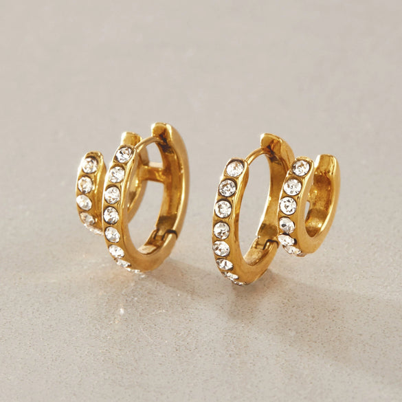 Women's Stainless Steel Geometric Multilayer Hoop Earrings With Sparkling Zirconia Accents And Plated Finish