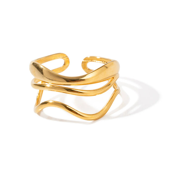 Women's Stainless Steel Geometric Multilayer Water Ripple Open Ring Accessories With Electroplating
