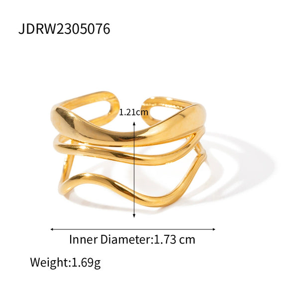 Women's Stainless Steel Geometric Multilayer Water Ripple Open Ring Accessories With Electroplating