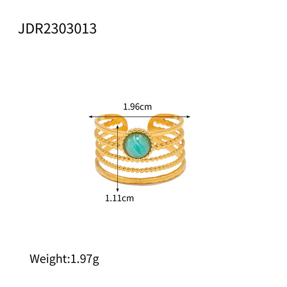 Women's Stainless Steel Geometric Multilayer Wide Ring Electroplated With 18K Gold And Blue Tianhe Stone Nonfading