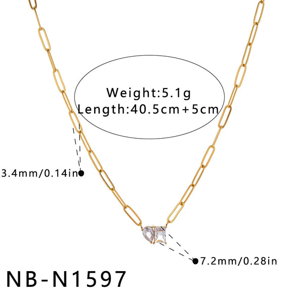 Women's Stainless Steel Geometric Necklace With Water Drop And Square Zircon Inlay 18K Vacuum Plated Non Fading Jewelry