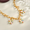 Women's Stainless Steel Geometric Oil Drip Flower Necklace With 18K Gold Vacuum Plated Finish And Regular Chain