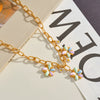 Women's Stainless Steel Geometric Oil Drip Flower Necklace With 18K Gold Vacuum Plated Finish And Regular Chain