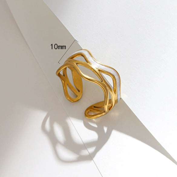 Women's Stainless Steel Geometric Oil Dripping Wavy Open Ring With Electroplating