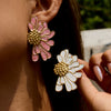 Women's Stainless Steel Geometric Oil Drop Earrings With Electroplating And Plants Flowers Style