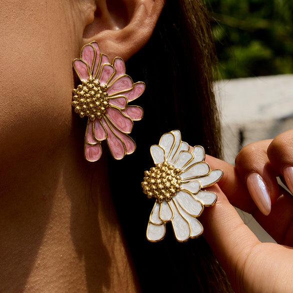 Women's Stainless Steel Geometric Oil Drop Earrings With Electroplating And Plants Flowers Style