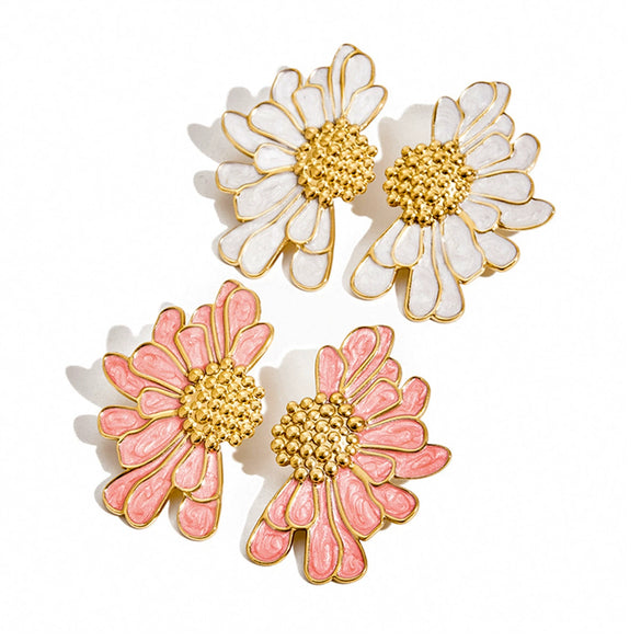 Women's Stainless Steel Geometric Oil Drop Earrings With Electroplating And Plants Flowers Style