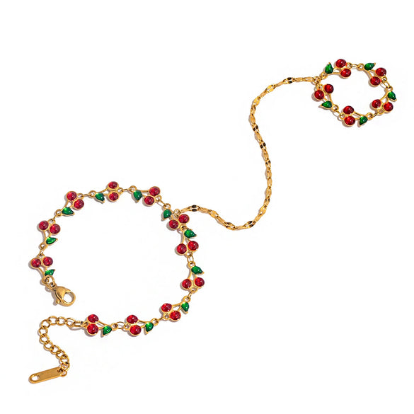 Women's Stainless Steel Geometric Oildrip Cherry Mittens Bracelet Electroplated Light Luxury Highend Jewelry