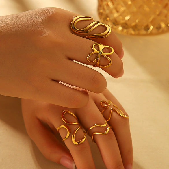 Women's Stainless Steel Geometric Open Adjustable Ring With Electroplating