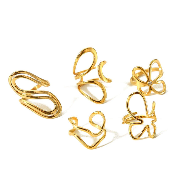 Women's Stainless Steel Geometric Open Adjustable Ring With Electroplating