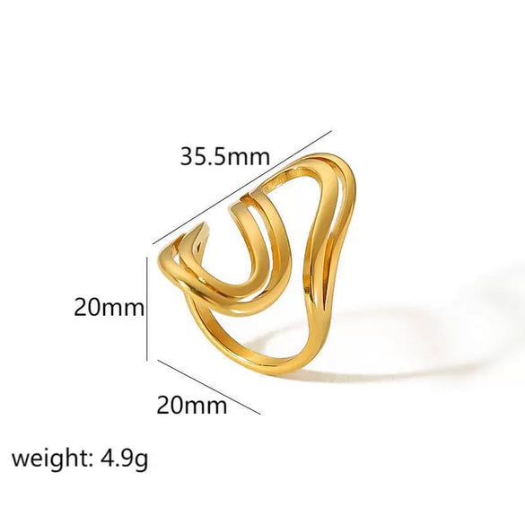 Women's Stainless Steel Geometric Open Adjustable Ring With Electroplating