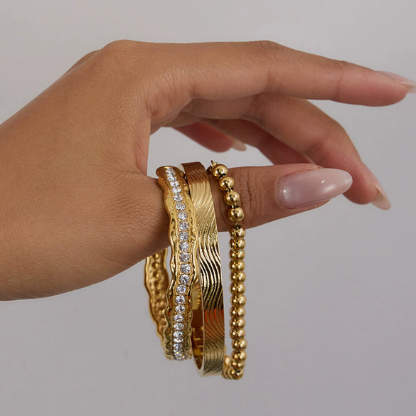 Women's Stainless Steel Geometric Open Beaded Bracelet With Electroplating Titanium Steel And Zircon Jewelry