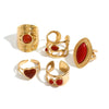 Women's Stainless Steel Geometric Open Ring With Red Agate Electroplated Hand Jewelry