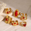 Women's Stainless Steel Geometric Open Ring With Red Agate Electroplated Hand Jewelry