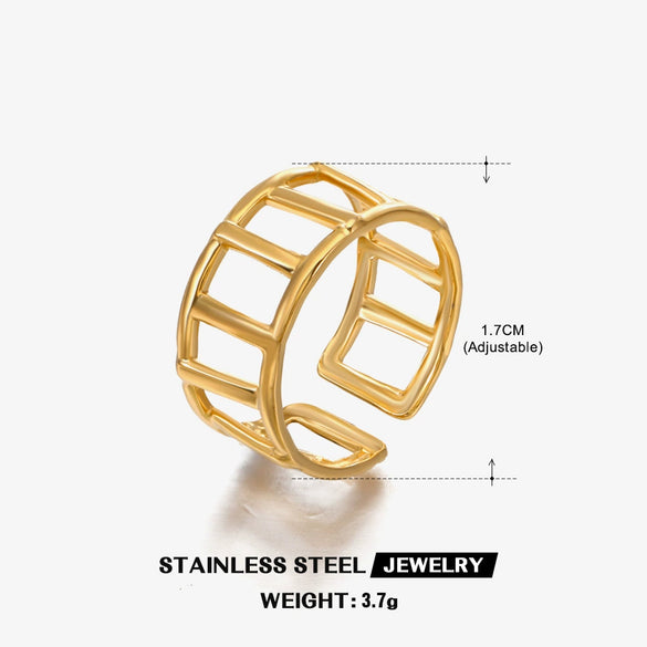 Women's Stainless Steel Geometric Opening Adjustable Ring 18K Gold Plated