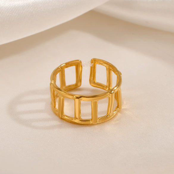 Women's Stainless Steel Geometric Opening Adjustable Ring 18K Gold Plated