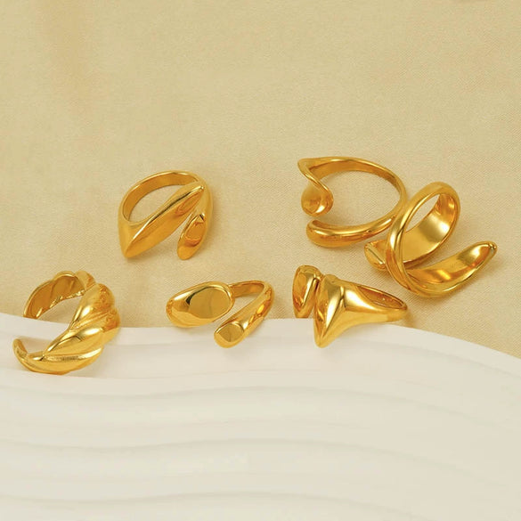 Women's 316L Stainless Steel Geometric Opening Ring Jewelry With Electroplating Design