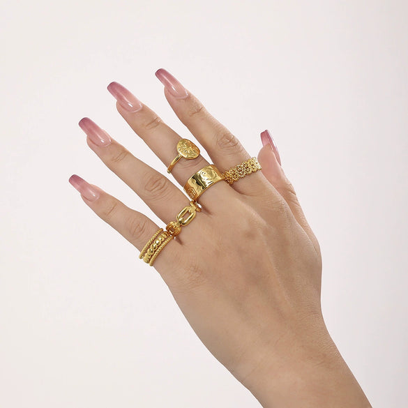Women's 316L Stainless Steel Geometric Opening Ring 18K Gold Plated Daily Niche Accessories
