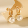 Women's Stainless Steel Geometric Oval Electroplated Diamond And Pearl Earrings