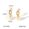 Women's Stainless Steel Geometric Oval Electroplated Diamond And Pearl Earrings