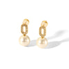 Women's Stainless Steel Geometric Oval Electroplated Diamond And Pearl Earrings