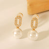 Women's Stainless Steel Geometric Oval Electroplated Diamond And Pearl Earrings
