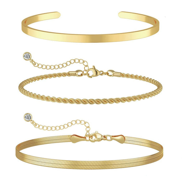 Women's Stainless Steel Geometric Paper Clip Twist Millet Bead Bracelet Set With Electroplated Fashion Design