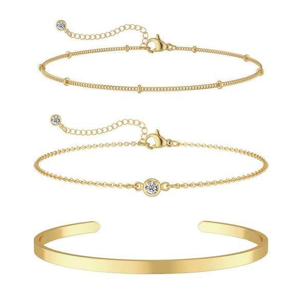 Women's Stainless Steel Geometric Paper Clip Twist Millet Bead Bracelet Set With Electroplated Fashion Design