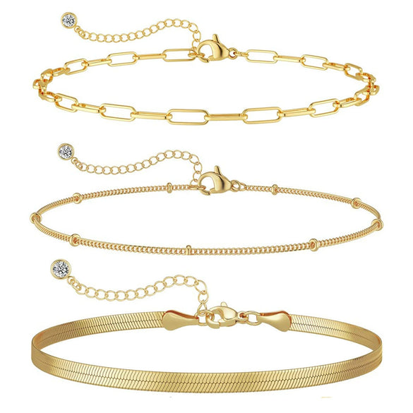Women's Stainless Steel Geometric Paper Clip Twist Millet Bead Bracelet Set With Electroplated Fashion Design