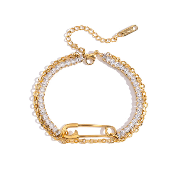 Women's Stainless Steel Geometric Pattern Electroplated Double Layer Bracelet