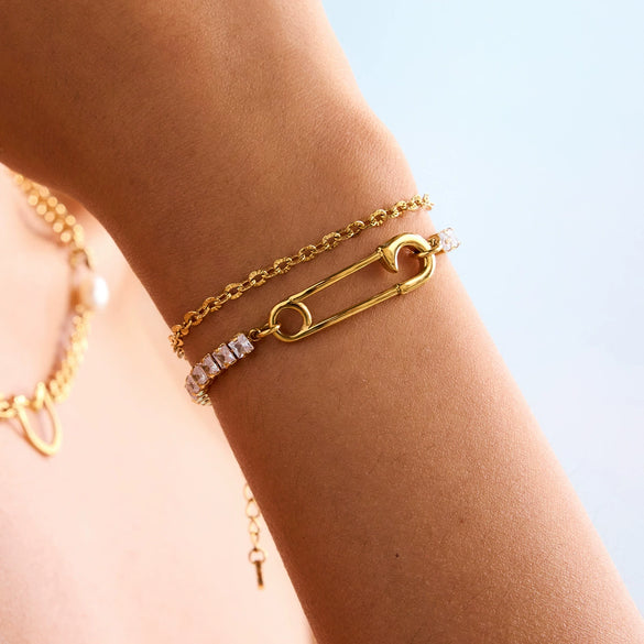 Women's Stainless Steel Geometric Pattern Electroplated Double Layer Bracelet