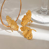 Women's Stainless Steel Geometric Pattern Electroplated Ginkgo Leaf Ring Earrings