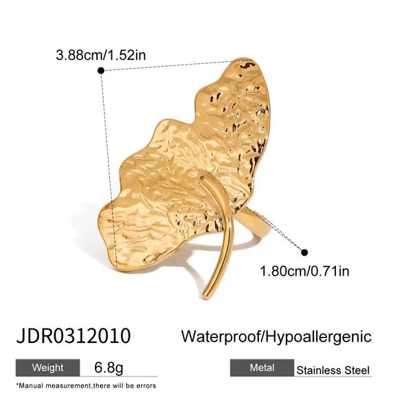 Women's Stainless Steel Geometric Pattern Electroplated Ginkgo Leaf Ring Earrings