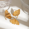 Women's Stainless Steel Geometric Pattern Electroplated Ginkgo Leaf Ring Earrings