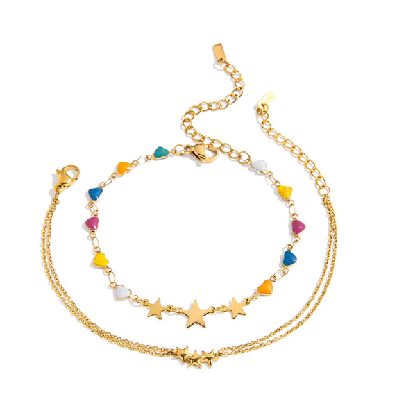 Women's Stainless Steel Geometric Pattern Electroplated Heart And Fivepointed Star Bracelet Jewelry