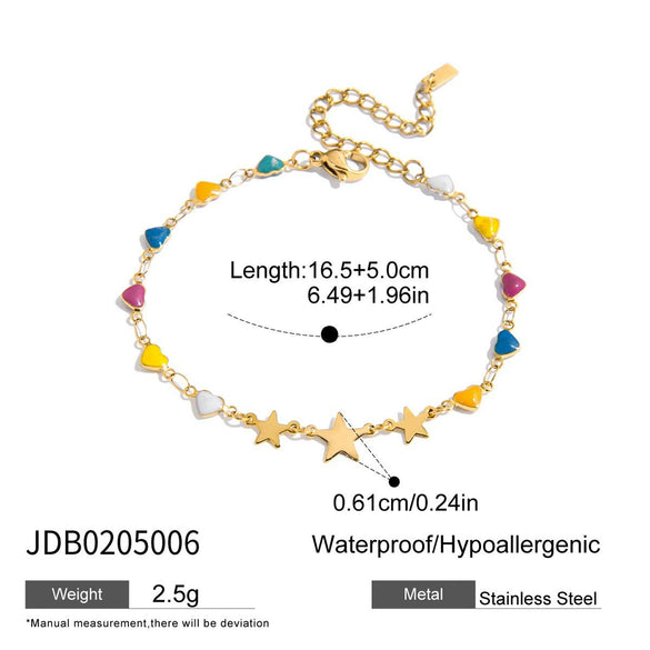 Women's Stainless Steel Geometric Pattern Electroplated Heart And Fivepointed Star Bracelet Jewelry