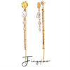Women's Stainless Steel Geometric Pearl White Zircon Claw Chain Hammer Grain Disc Tassel Earrings With Electroplating