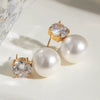 Women's Stainless Steel Geometric Pearl Zircon Earrings With Electroplating