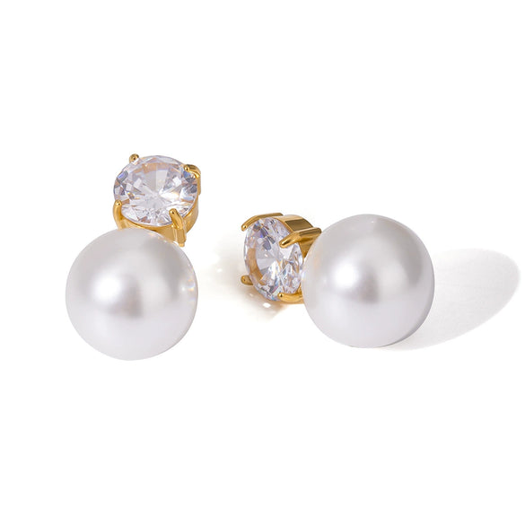 Women's Stainless Steel Geometric Pearl Zircon Earrings With Electroplating