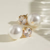 Women's Stainless Steel Geometric Pearl Zircon Earrings With Electroplating