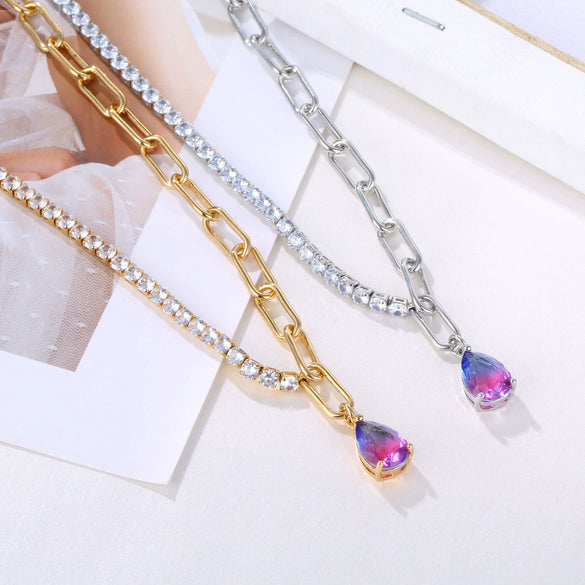 Women's Stainless Steel Geometric Pendant Clavicle Necklace With Electroplated Natural Style Design