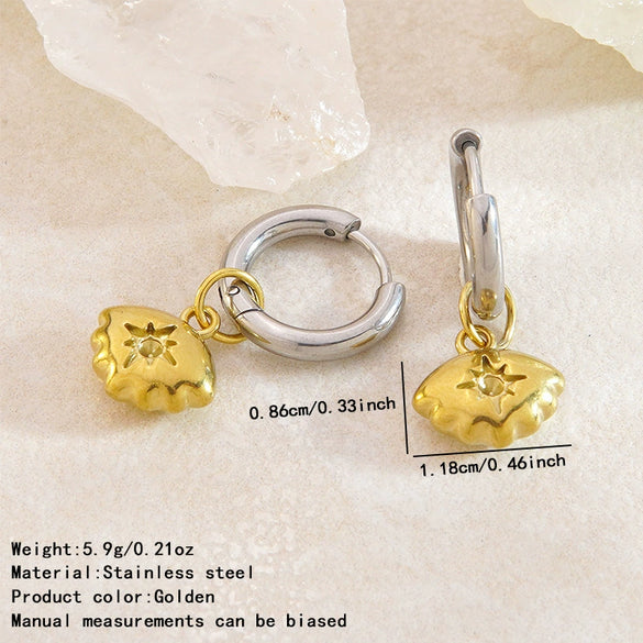 Women's Stainless Steel Geometric Pendant Earrings In Gold And Silver Contrast With Electroplated High End Style