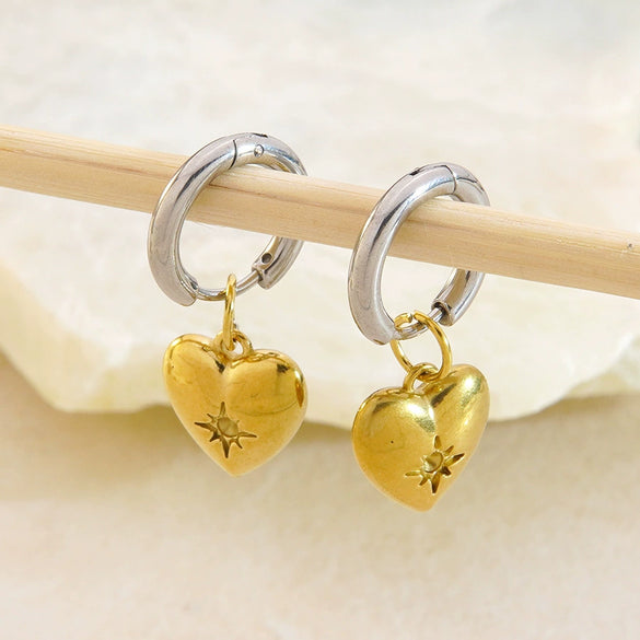 Women's Stainless Steel Geometric Pendant Earrings In Gold And Silver Contrast With Electroplated High End Style