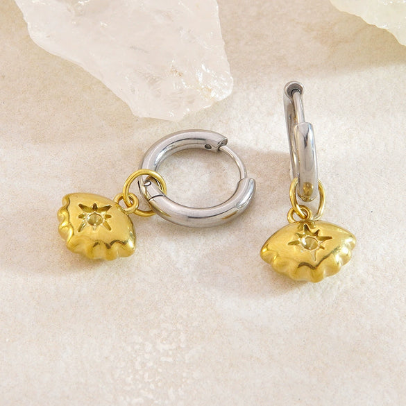 Women's Stainless Steel Geometric Pendant Earrings In Gold And Silver Contrast With Electroplated High End Style