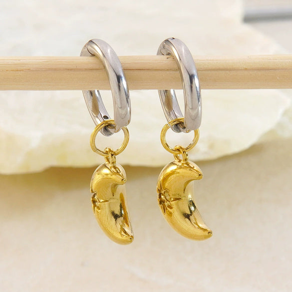 Women's Stainless Steel Geometric Pendant Earrings In Gold And Silver Contrast With Electroplated High End Style
