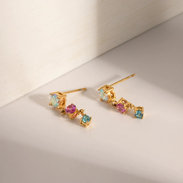 Women's Stainless Steel Geometric Pendant Earrings Jewelry With Electroplating And Zircon