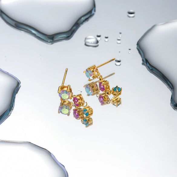 Women's Stainless Steel Geometric Pendant Earrings Jewelry With Electroplating And Zircon